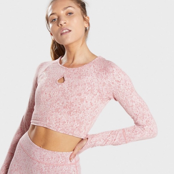 Gymshark Tops - Gymshark Fleur Texture Long Sleeve Crop Top